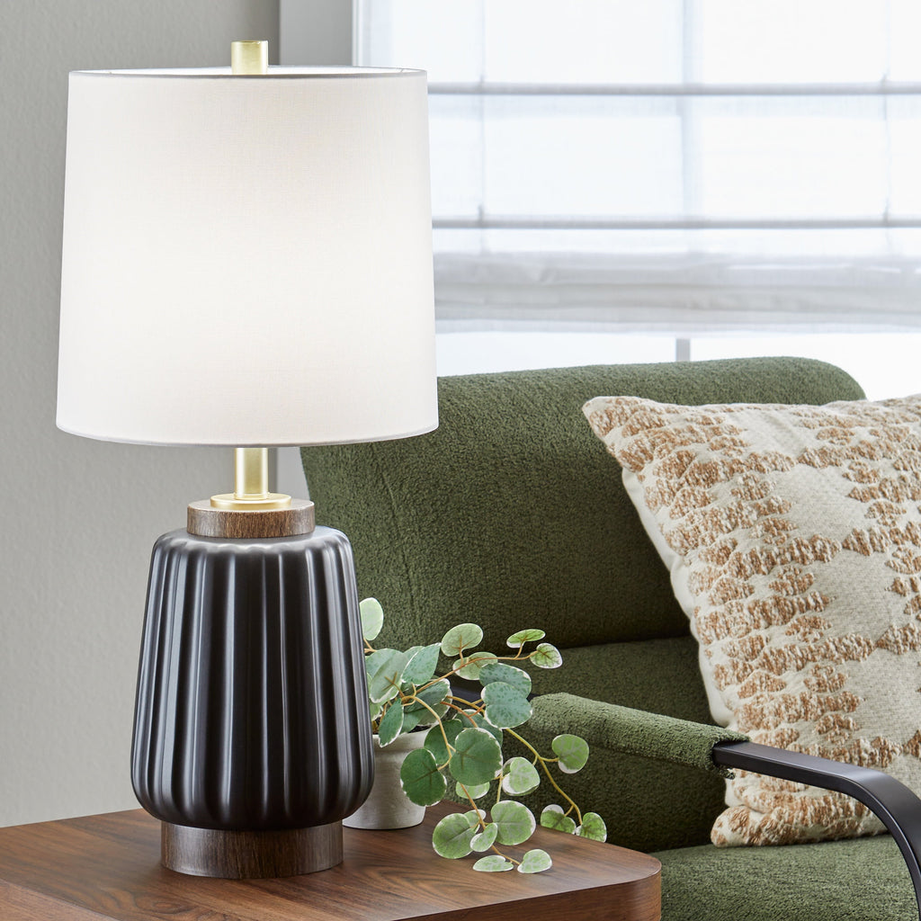 Better Homes &amp; Gardens 24" Black Ribbed Ceramic &amp; Wood Table Lamp