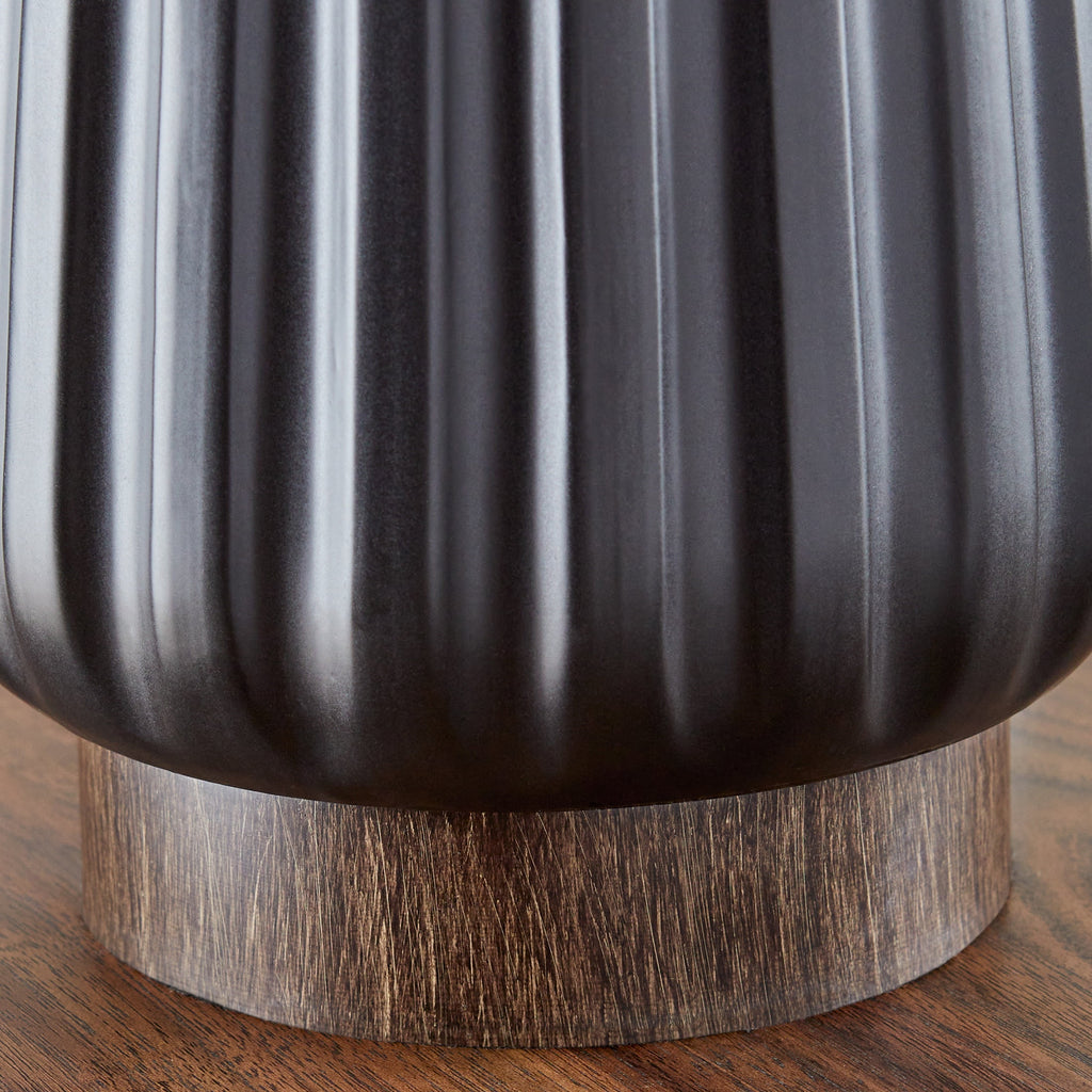 Better Homes &amp; Gardens 24" Black Ribbed Ceramic &amp; Wood Table Lamp