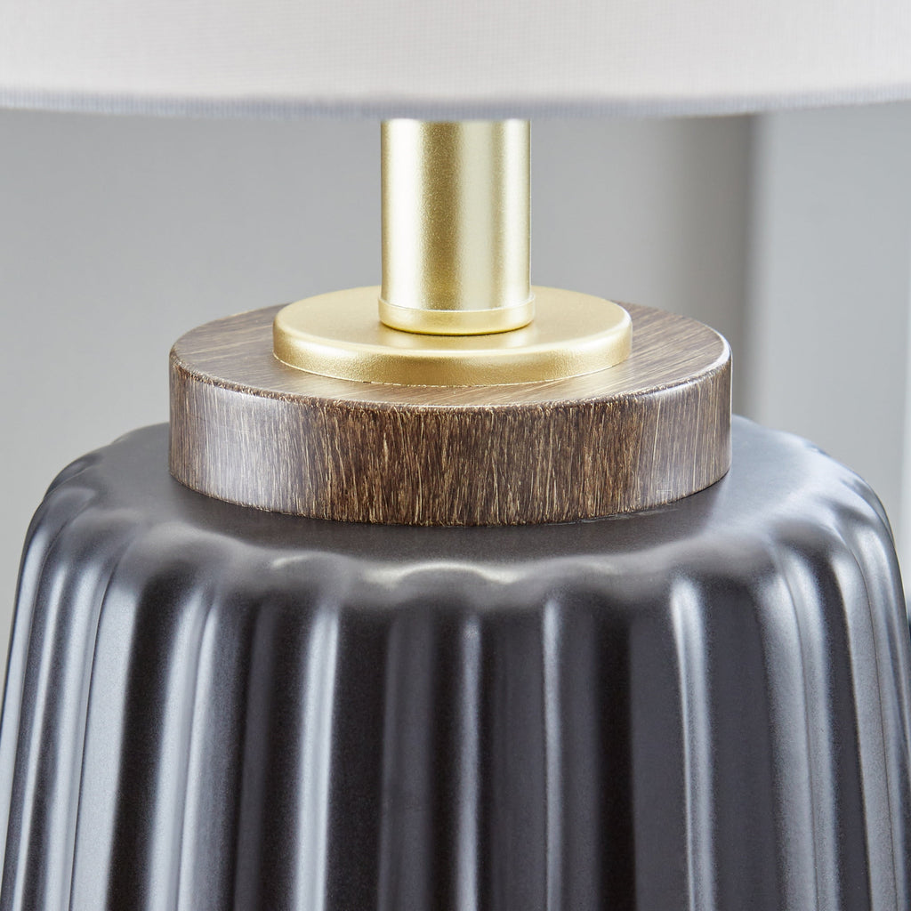 Better Homes &amp; Gardens 24" Black Ribbed Ceramic &amp; Wood Table Lamp