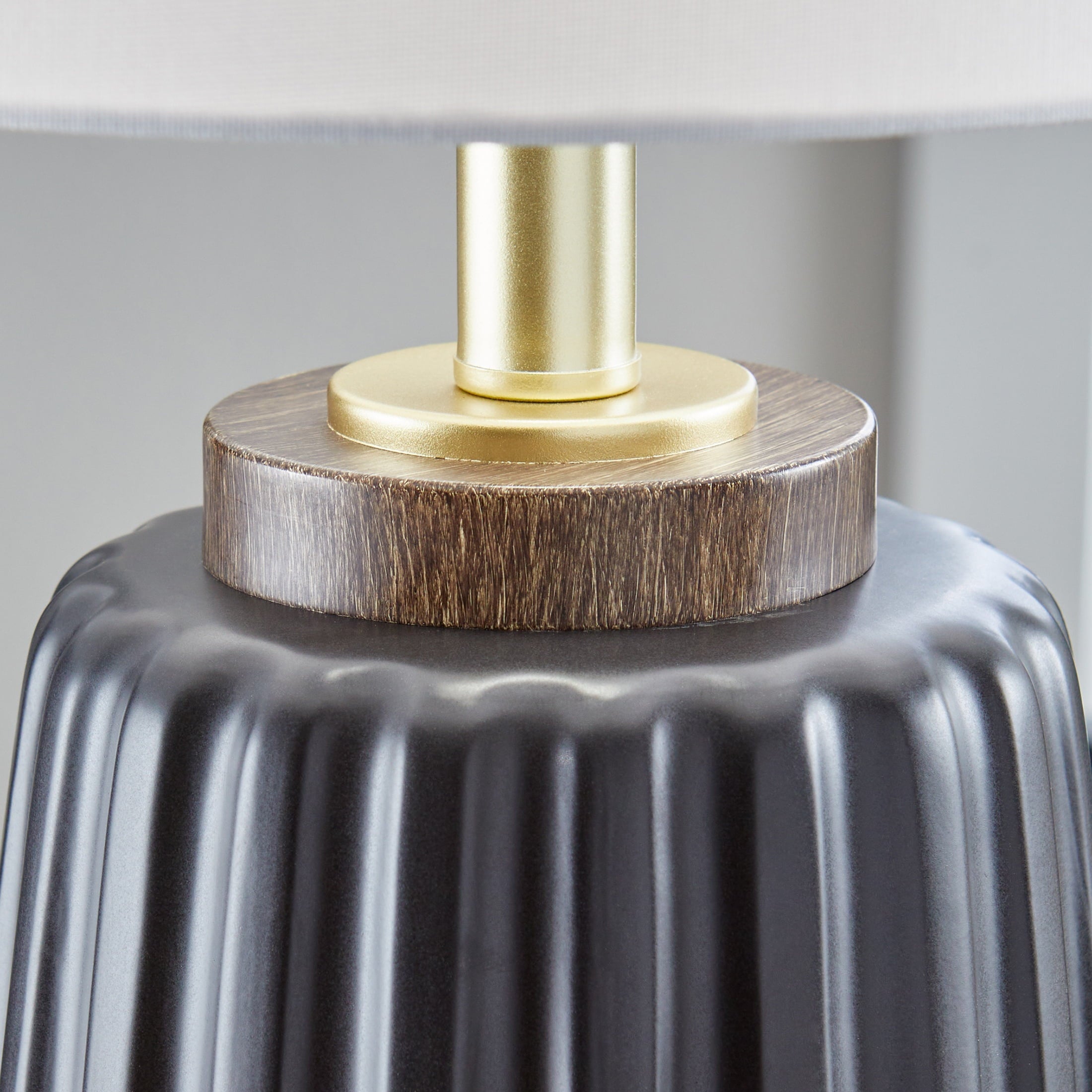 Better Homes &amp; Gardens 24" Black Ribbed Ceramic &amp; Wood Table Lamp
