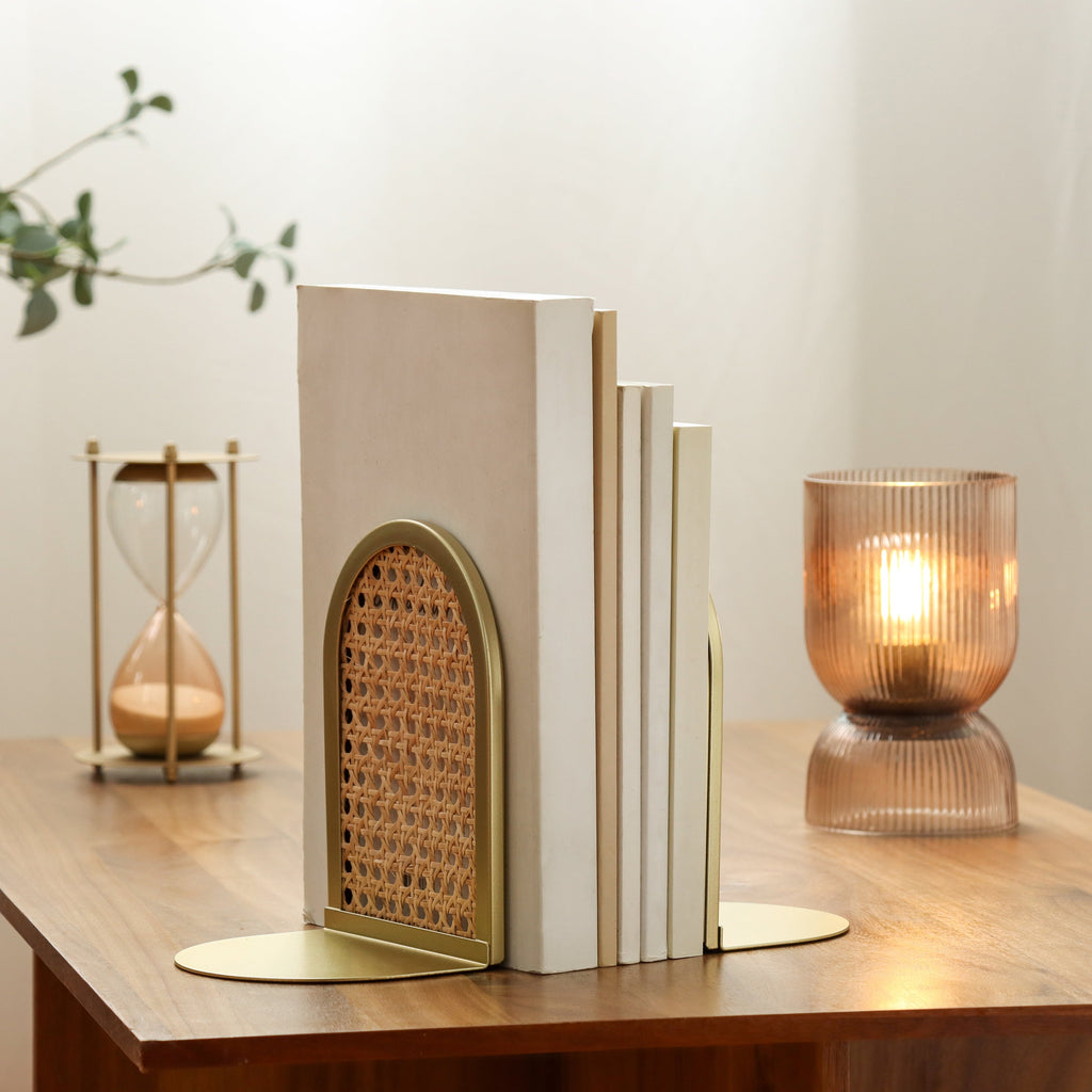Home Decor Collection Sterling &amp; Noble Home Gold and Natural Rattan Decorative Tabletop Bookends
