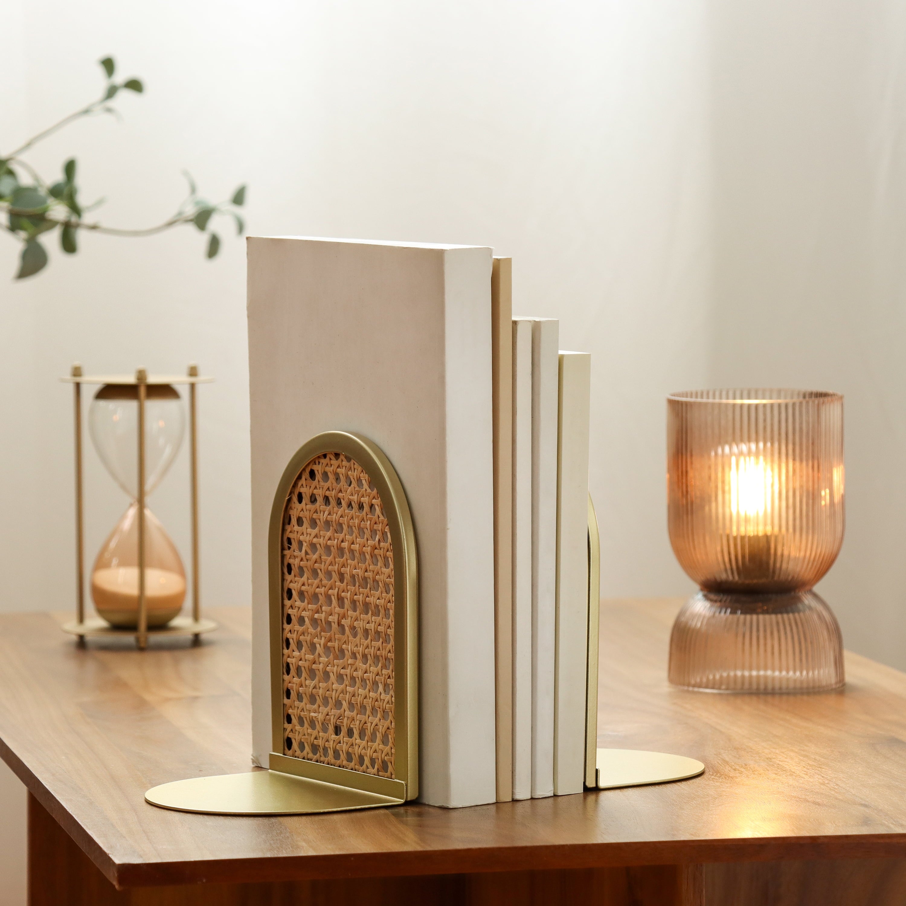 Home Decor Collection Sterling &amp; Noble Home Gold and Natural Rattan Decorative Tabletop Bookends