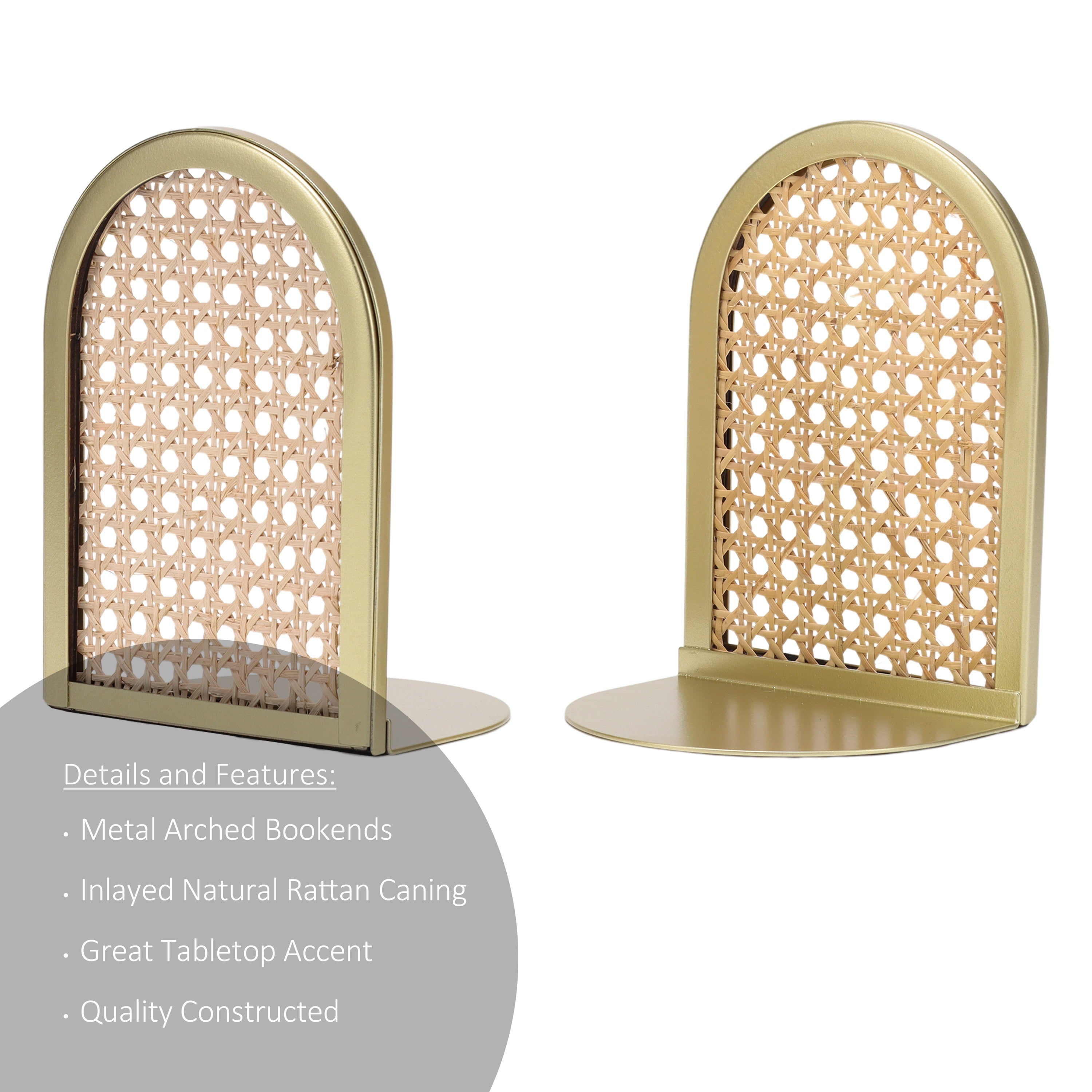 Home Decor Collection Sterling &amp; Noble Home Gold and Natural Rattan Decorative Tabletop Bookends