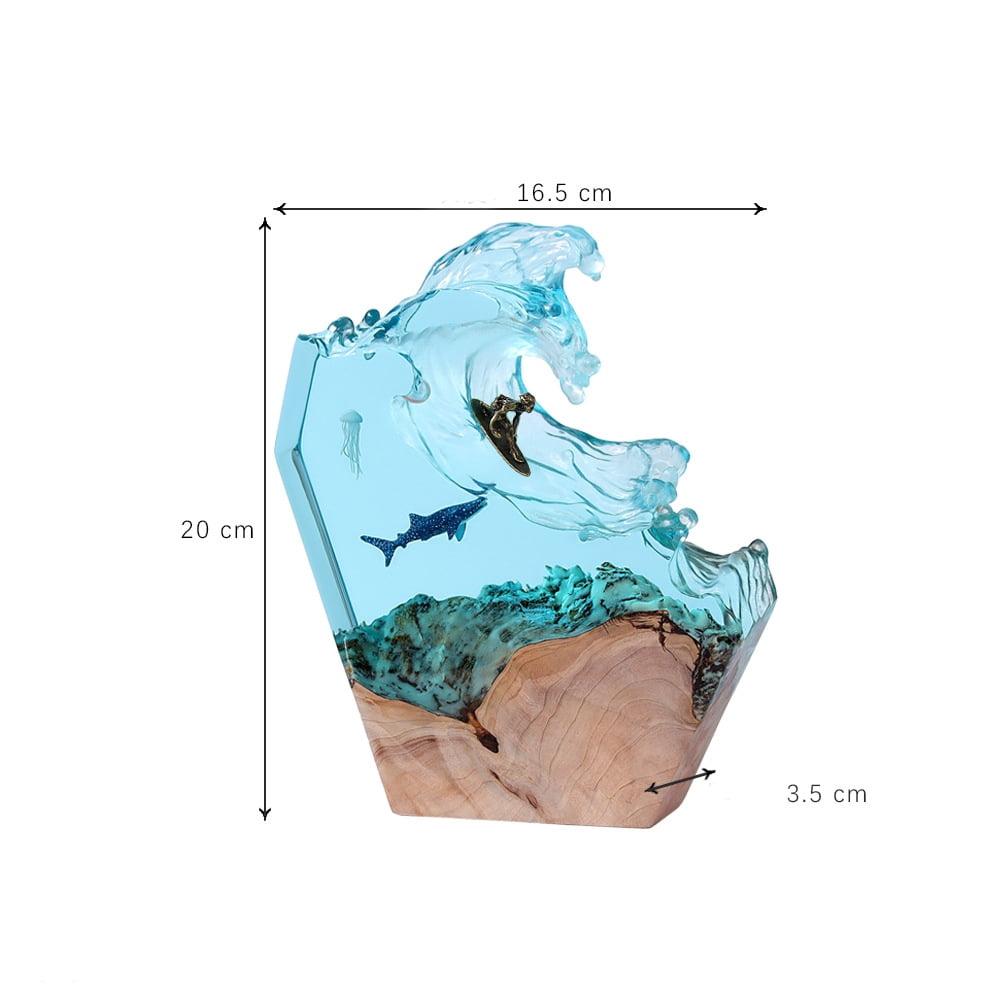 Shark Ocean Resin Lamp, Handmade Resin Night Light for Home Office Decor, Multi-Color LED Light with USB Port, Shark Gifts for Birthday Holiday(8")