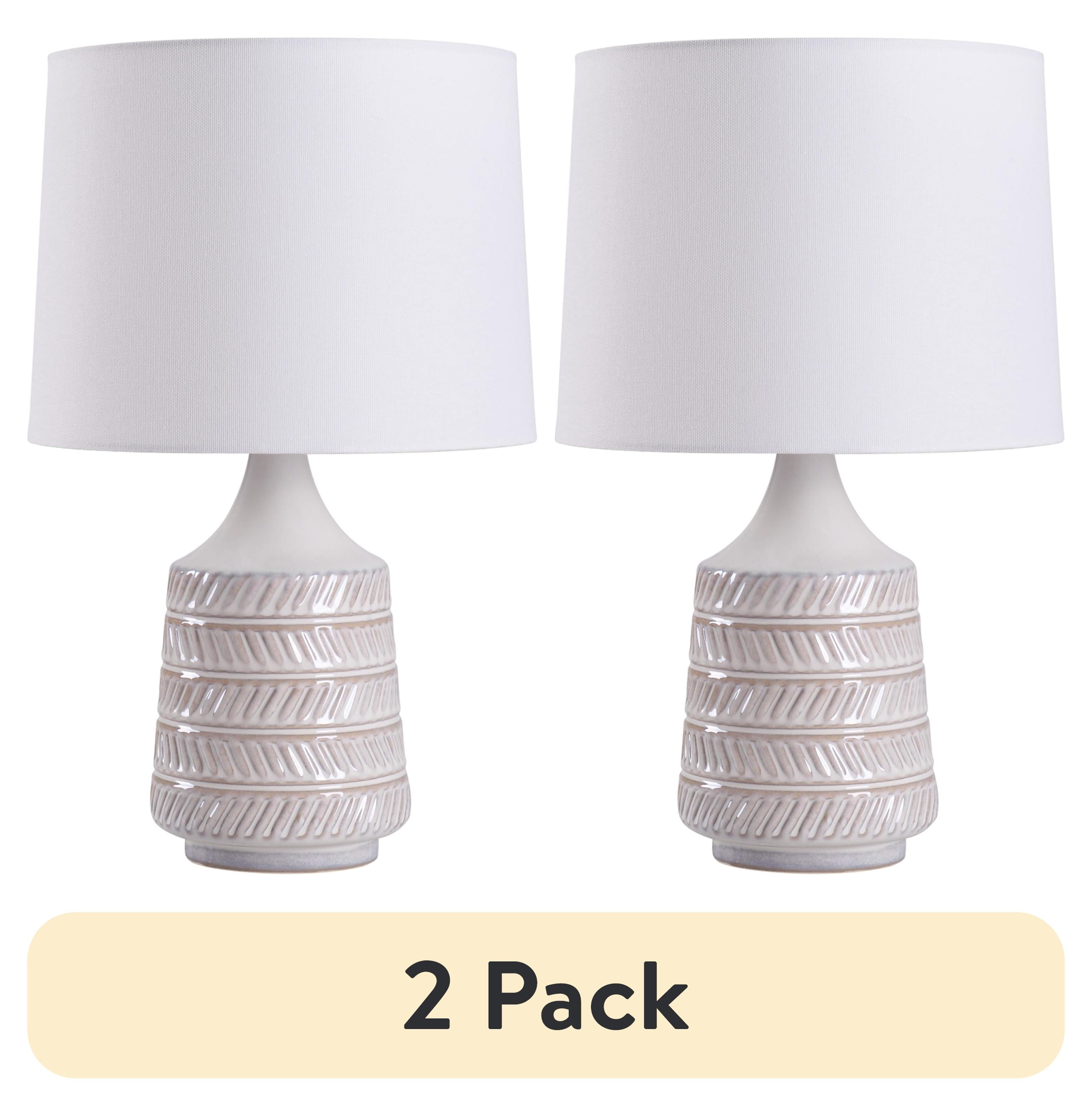 Better Homes &amp; Gardens White and Beige Etched Ceramic Table Lamp with Shade 17"H