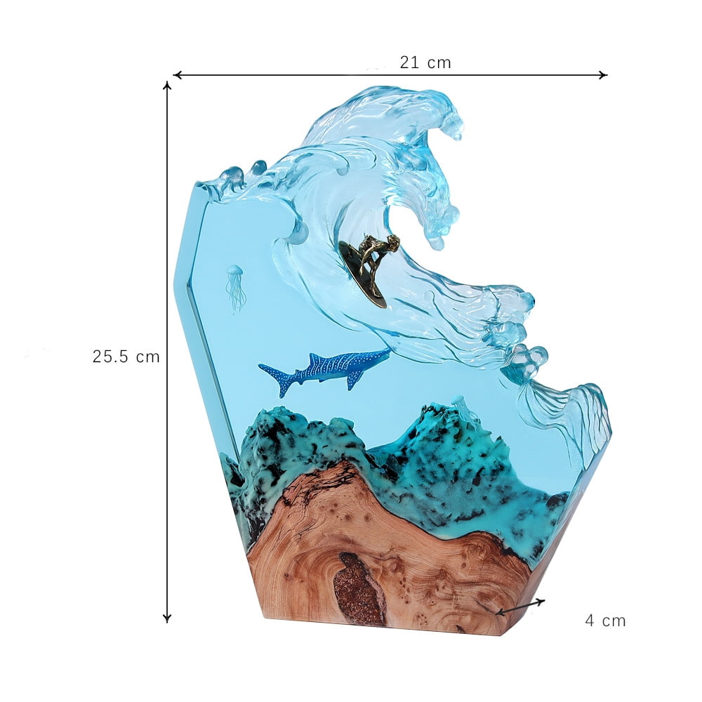 Shark Ocean Resin Lamp, Handmade Resin Night Light for Home Office Decor, Multi-Color LED Light with USB Port, Shark Gifts for Birthday Holiday(10")