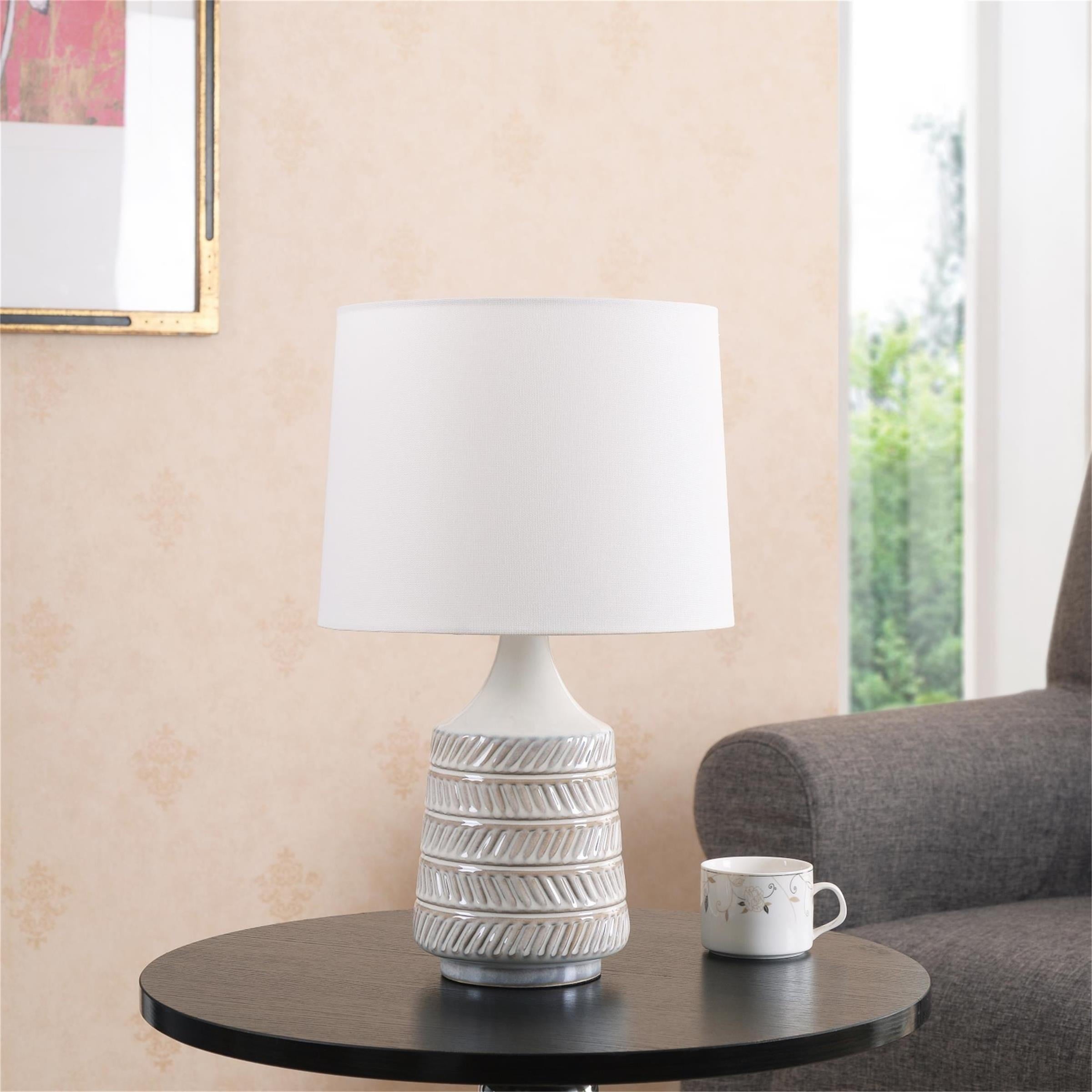 Better Homes &amp; Gardens White and Beige Etched Ceramic Table Lamp with Shade 17"H