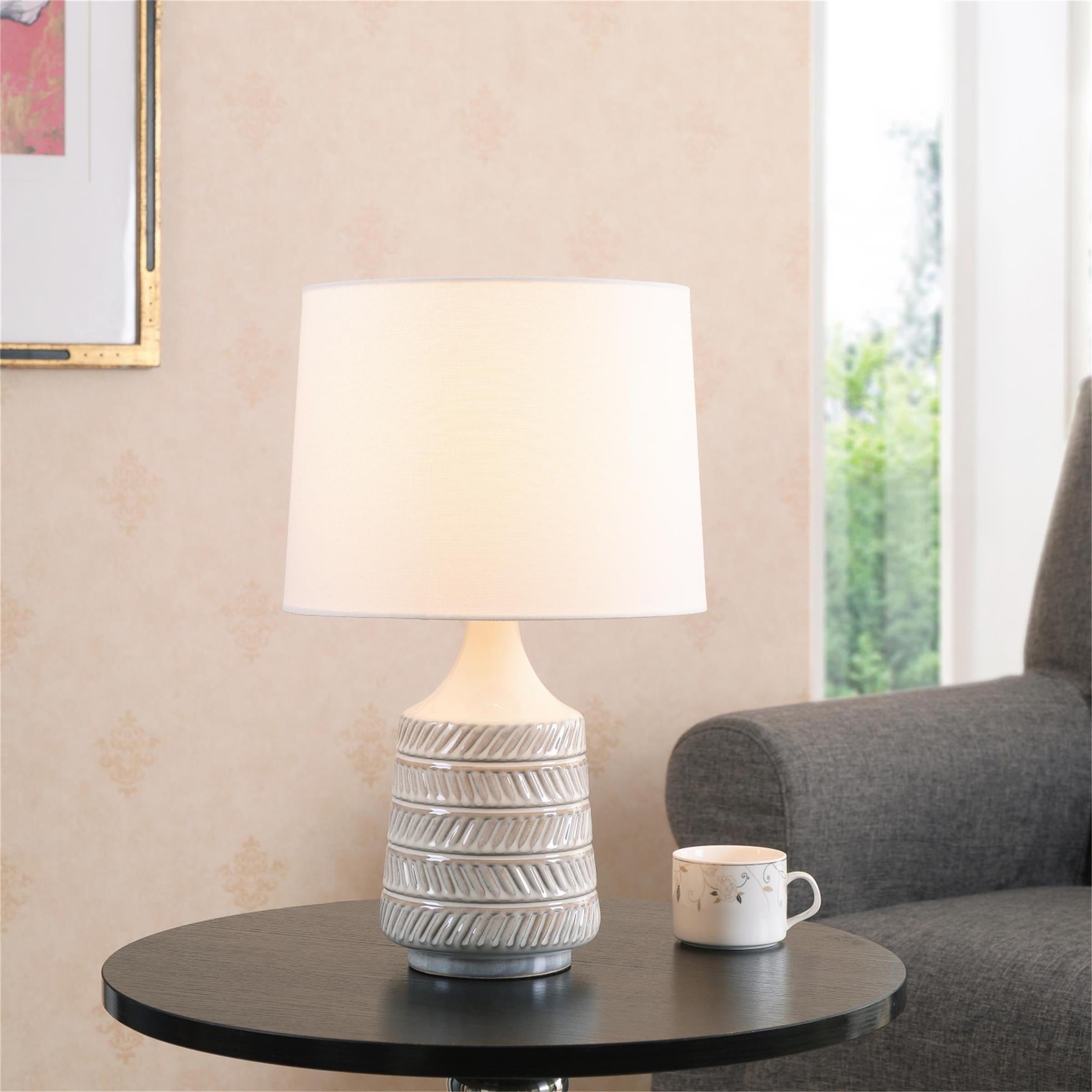 Better Homes &amp; Gardens White and Beige Etched Ceramic Table Lamp with Shade 17"H