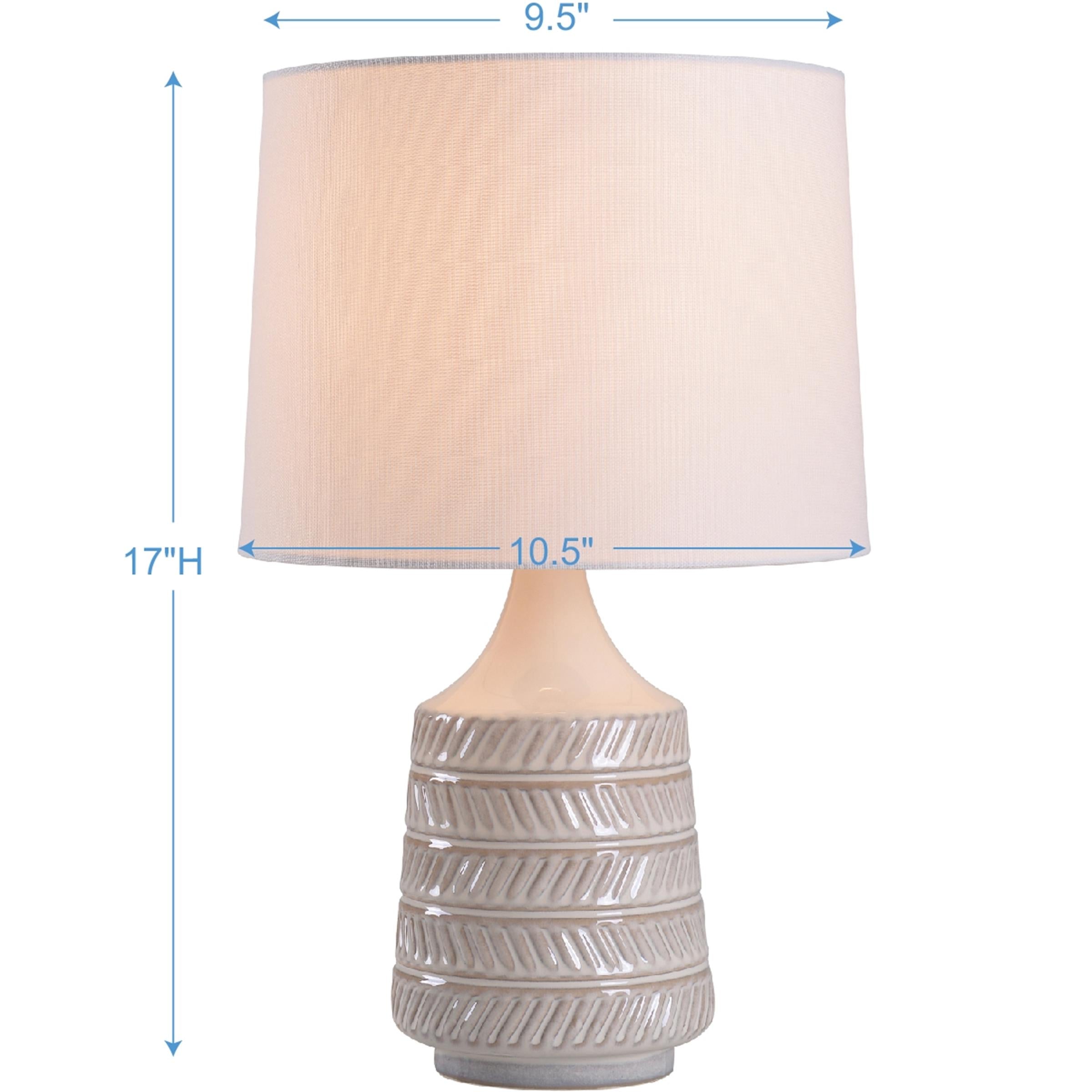 Better Homes &amp; Gardens White and Beige Etched Ceramic Table Lamp with Shade 17"H