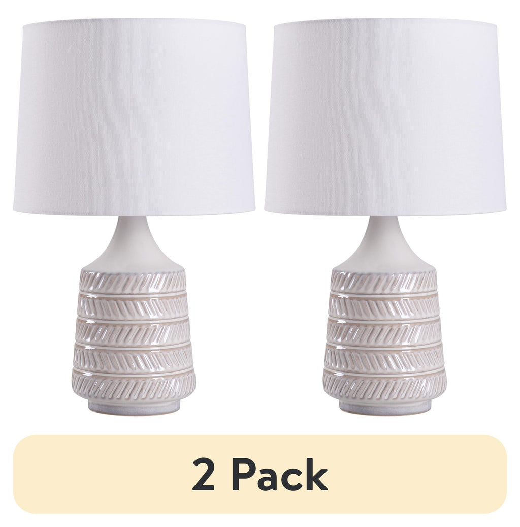 Better Homes &amp; Gardens White and Beige Etched Ceramic Table Lamp with Shade 17"H