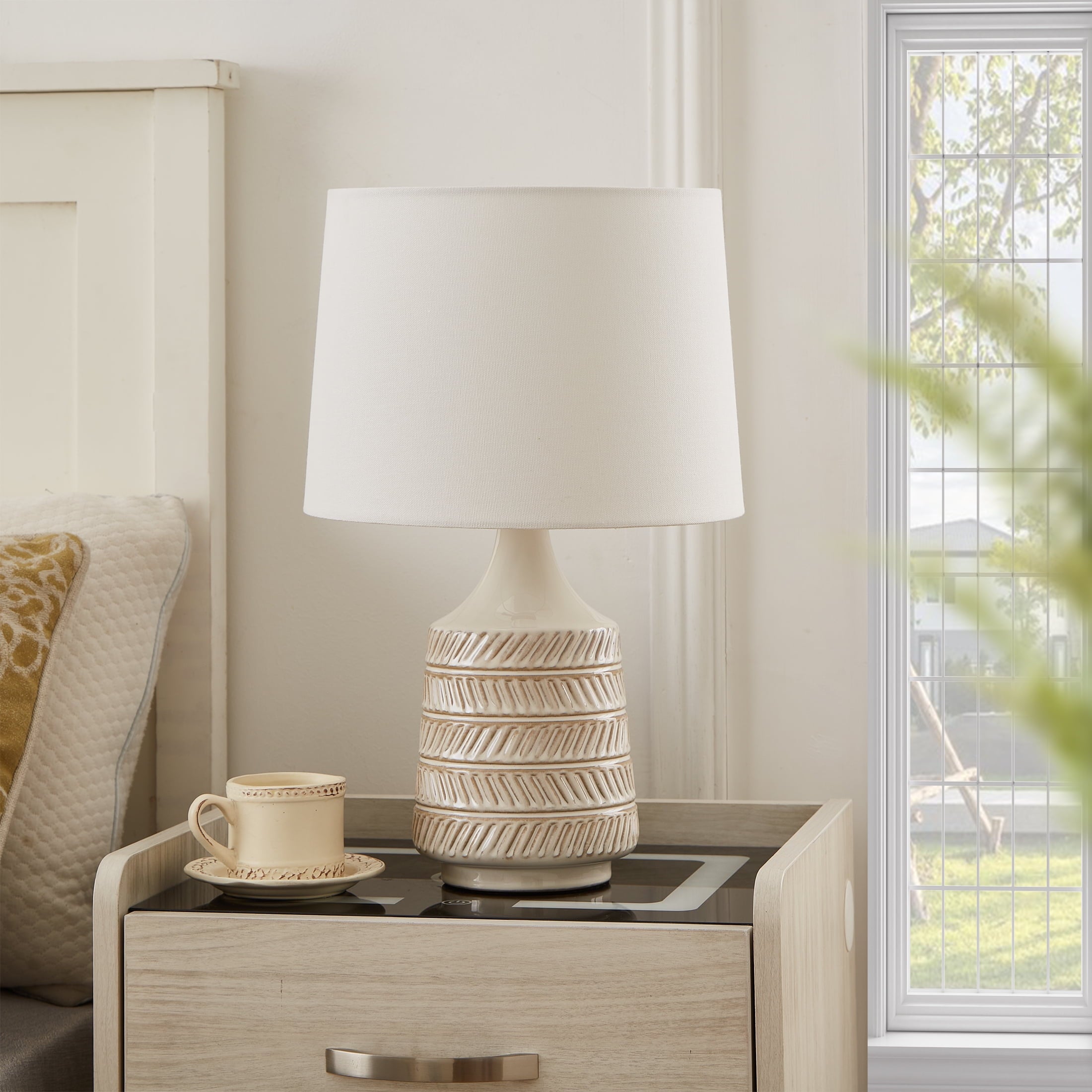Better Homes &amp; Gardens 17"H Reactive Glaze Ceramic Table Lamp with White Fabric Shade