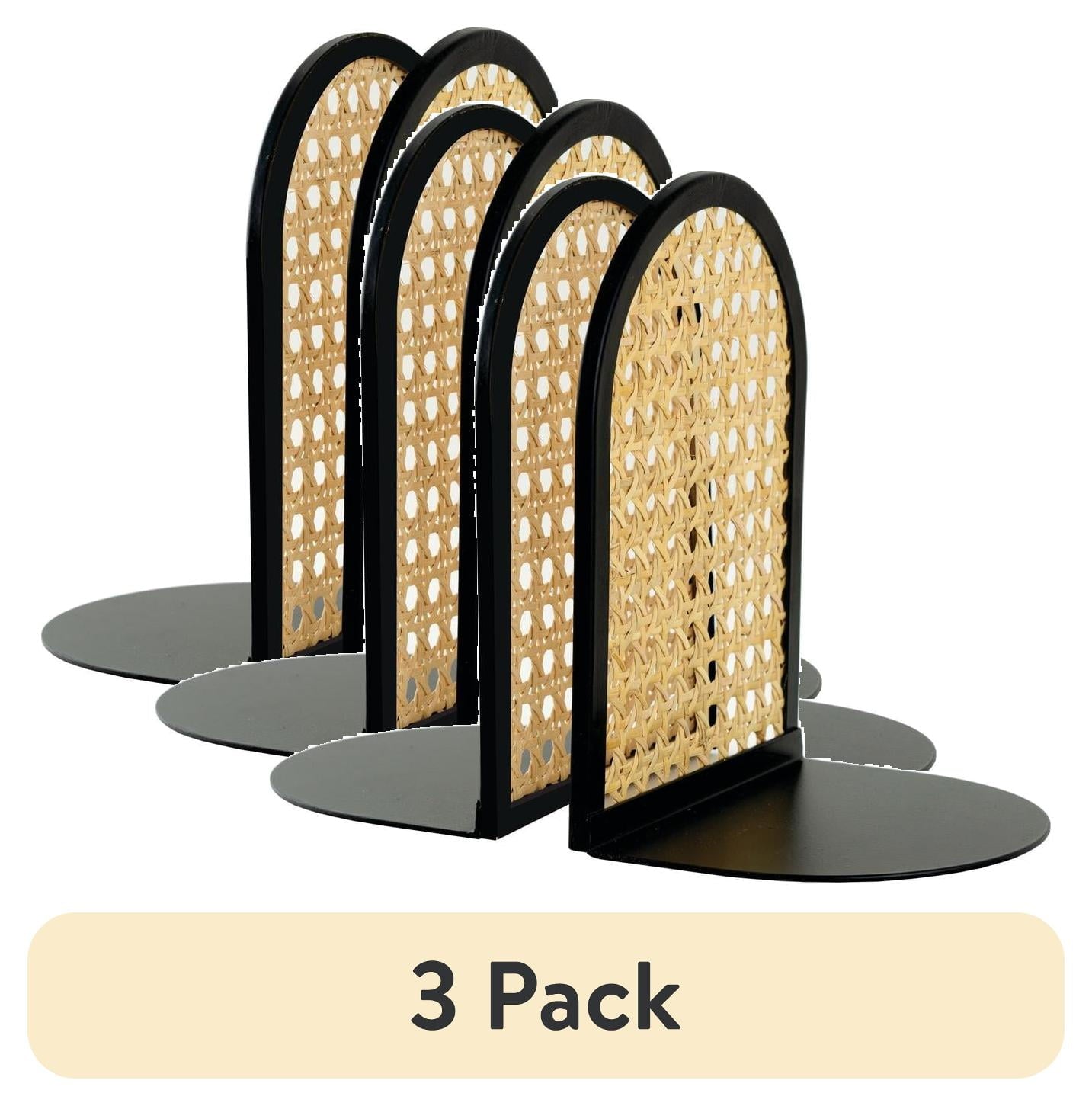 Home Decor Collection Arched Black Metal and Natural Rattan Indoor Tabletop Bookends