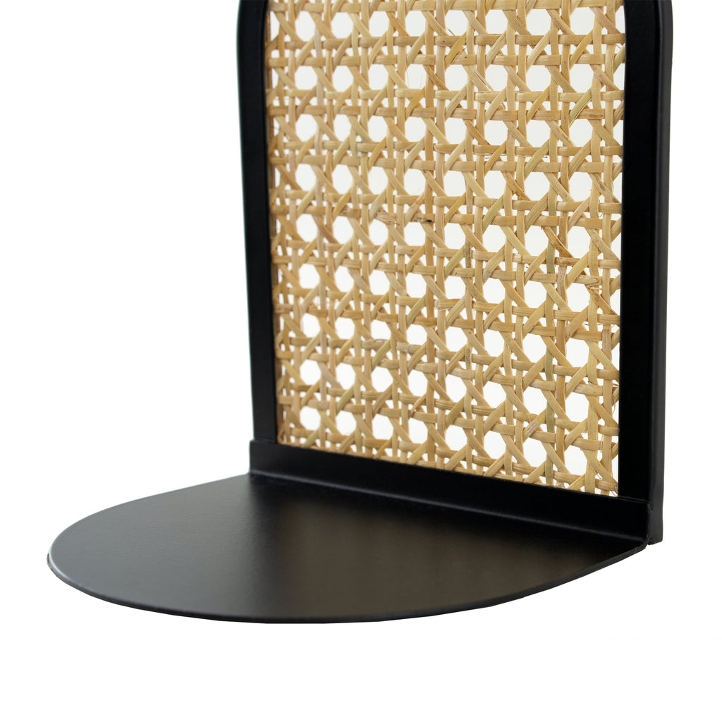 Home Decor Collection Arched Black Metal and Natural Rattan Indoor Tabletop Bookends