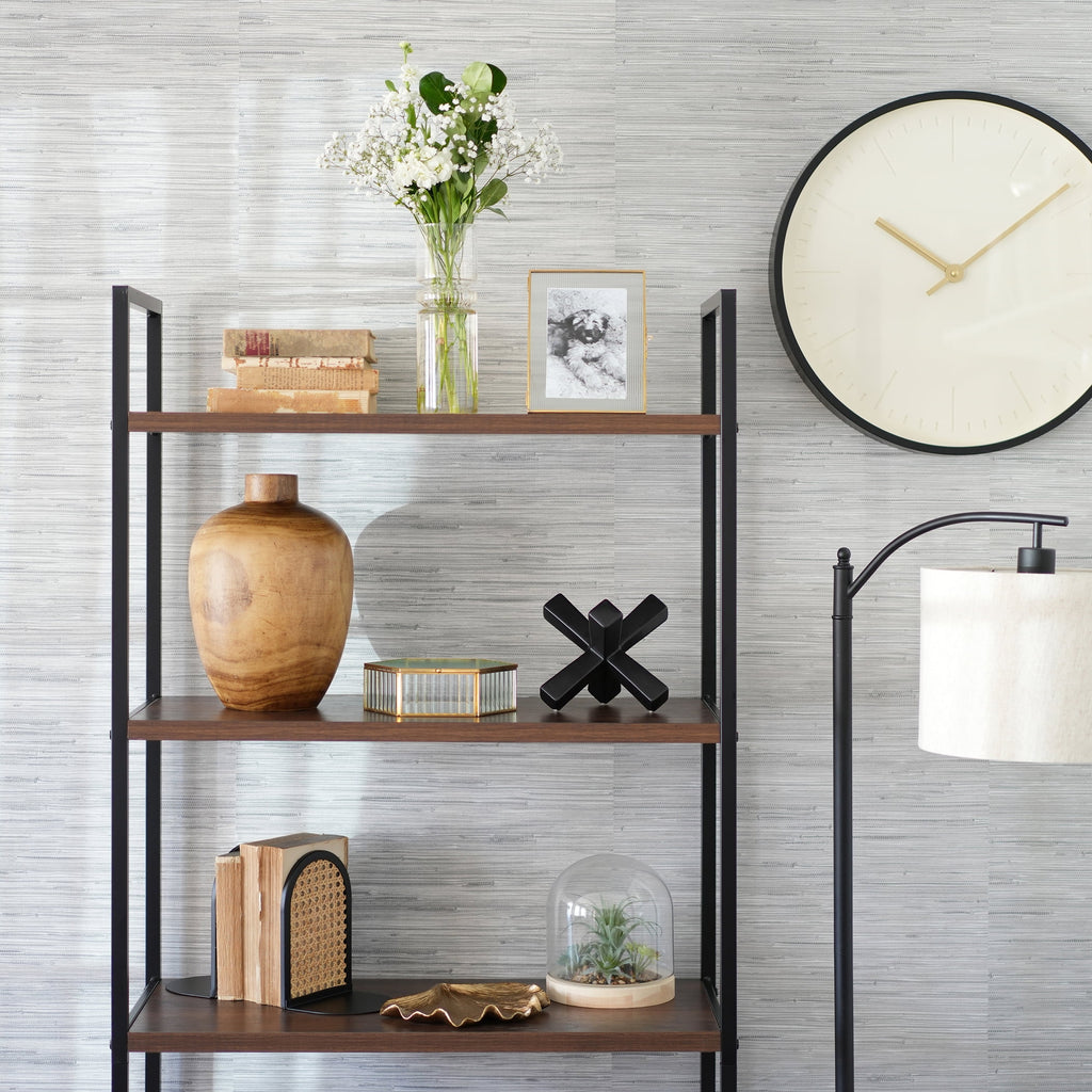 Home Decor Collection Arched Black Metal and Natural Rattan Indoor Tabletop Bookends