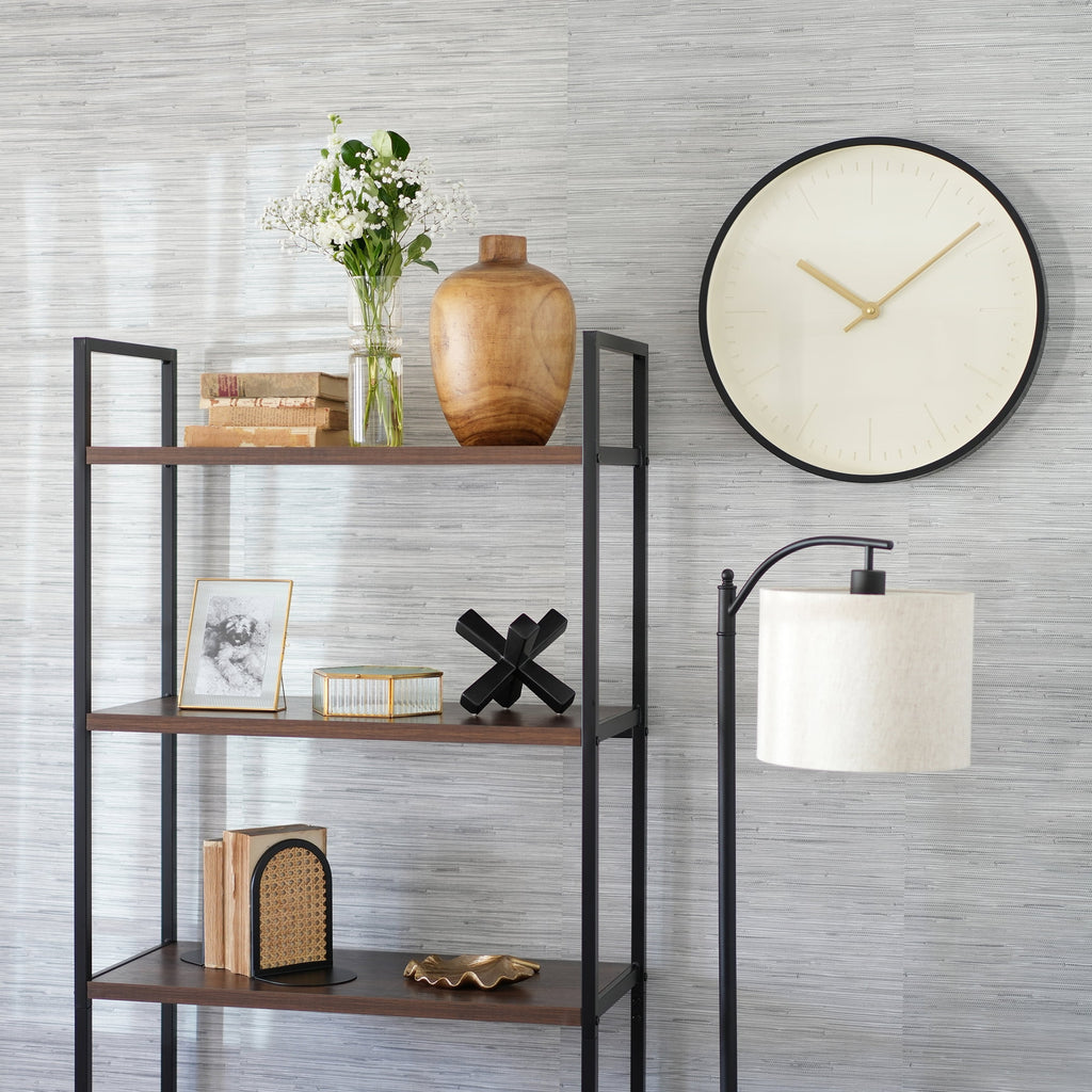 Home Decor Collection Arched Black Metal and Natural Rattan Indoor Tabletop Bookends