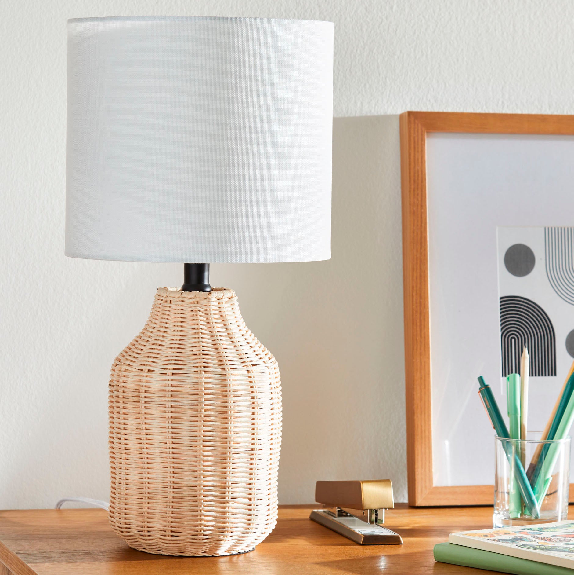Better Homes &amp; Gardens 18" Woven Rattan Table Lamp, Natural Finish
