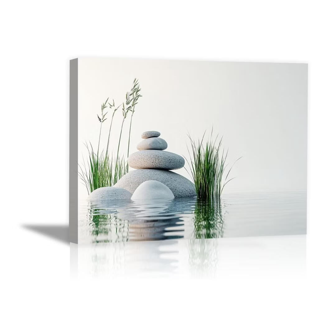 Mudket Framed Canvas Wall Art, White Orchid Candles Zen Stones Wall Decor, Elegant Calming Spa Floral Waterproof Art Prints for Bathroom Bedroom Living Room Home Decor - 18"L x 12"W