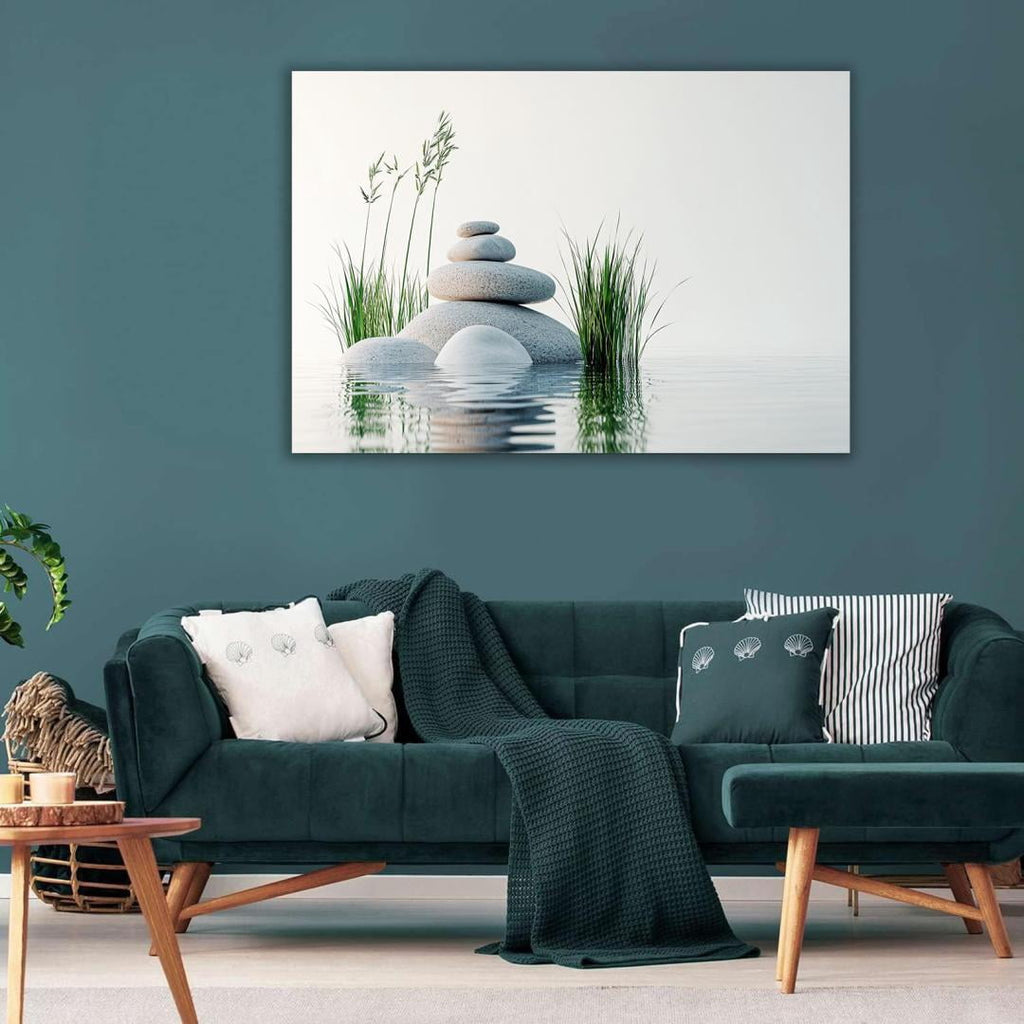 Mudket Framed Canvas Wall Art, White Orchid Candles Zen Stones Wall Decor, Elegant Calming Spa Floral Waterproof Art Prints for Bathroom Bedroom Living Room Home Decor - 18"L x 12"W