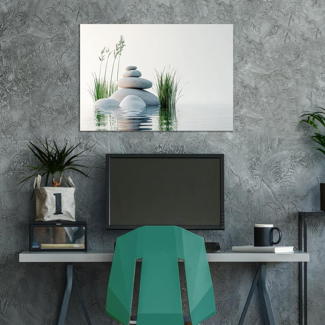 Mudket Framed Canvas Wall Art, White Orchid Candles Zen Stones Wall Decor, Elegant Calming Spa Floral Waterproof Art Prints for Bathroom Bedroom Living Room Home Decor - 18"L x 12"W