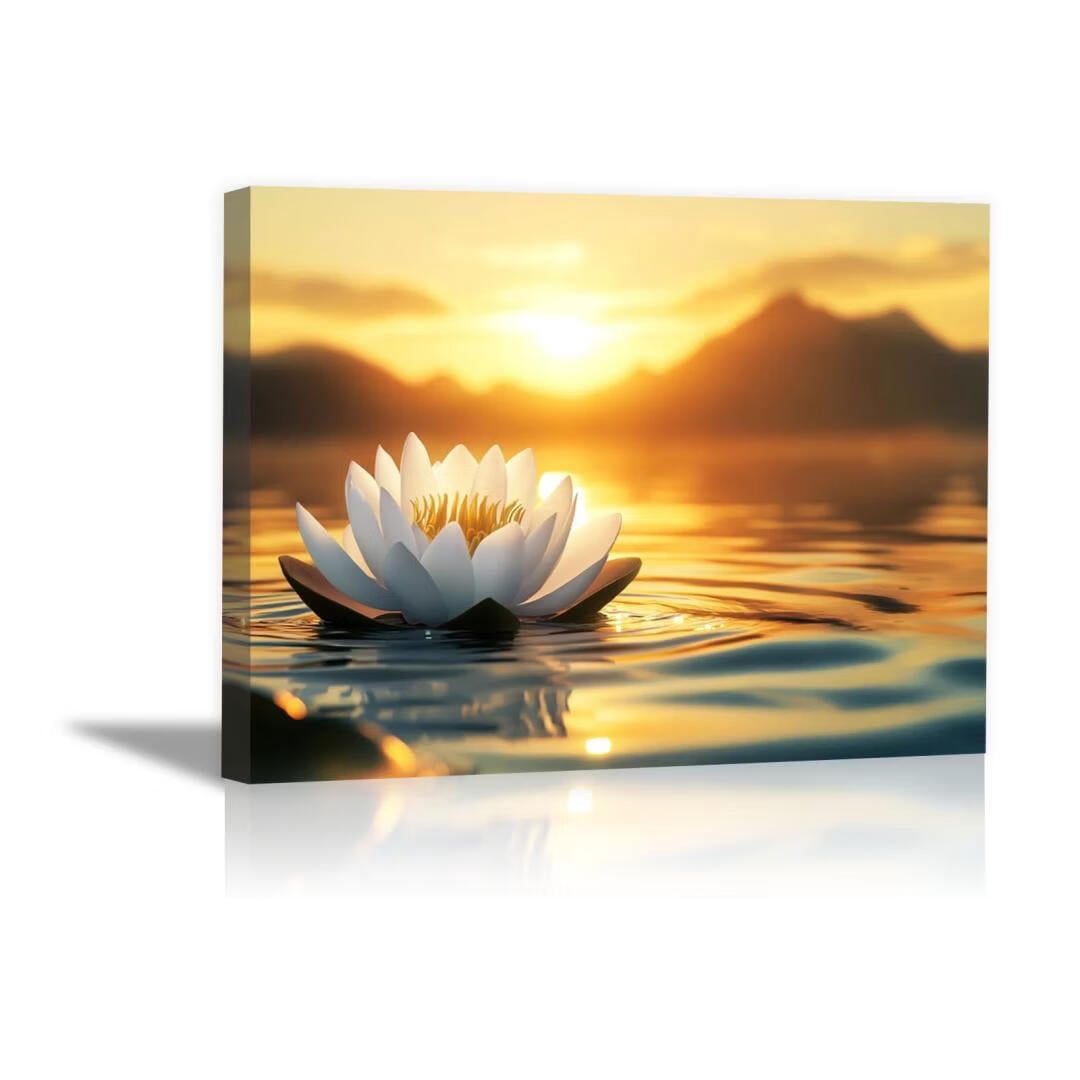Mudket Framed Canvas Wall Art, White Orchid Candles Zen Stones Wall Decor, Elegant Calming Spa Floral Waterproof Art Prints for Bathroom Bedroom Living Room Home Decor - 18"L x 12"W