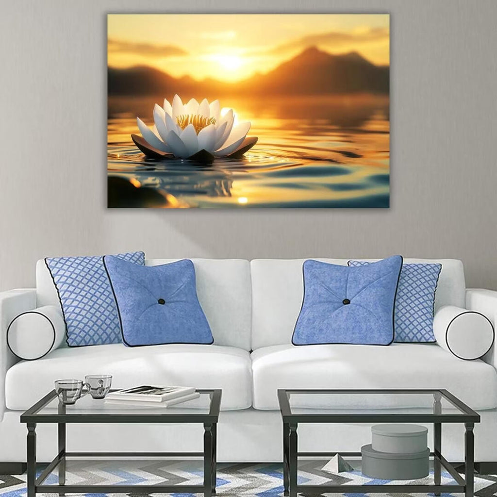 Mudket Framed Canvas Wall Art, White Orchid Candles Zen Stones Wall Decor, Elegant Calming Spa Floral Waterproof Art Prints for Bathroom Bedroom Living Room Home Decor - 18"L x 12"W