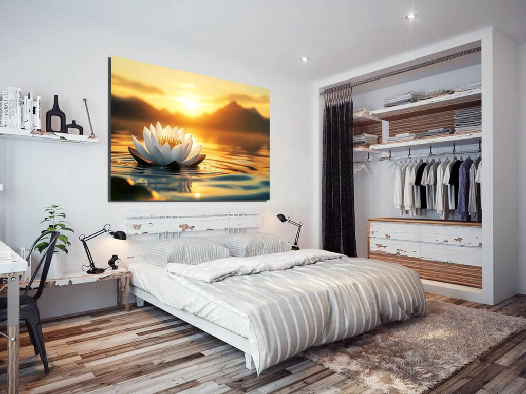 Mudket Framed Canvas Wall Art, White Orchid Candles Zen Stones Wall Decor, Elegant Calming Spa Floral Waterproof Art Prints for Bathroom Bedroom Living Room Home Decor - 18"L x 12"W