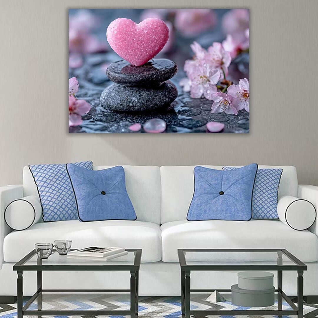 Mudket Framed Canvas Wall Art, White Orchid Candles Zen Stones Wall Decor, Elegant Calming Spa Floral Waterproof Art Prints for Bathroom Bedroom Living Room Home Decor - 18"L x 12"W