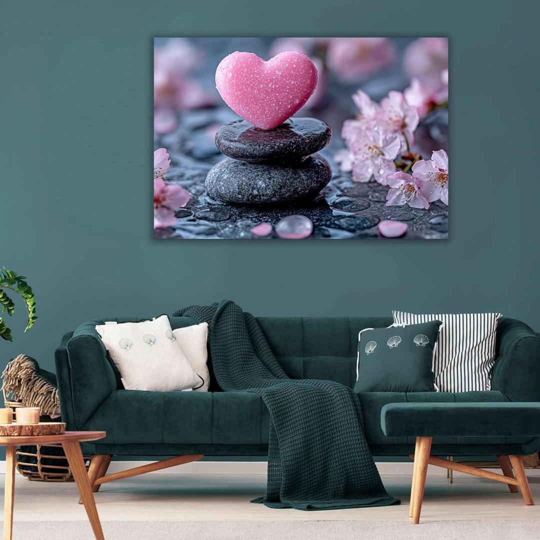 Mudket Framed Canvas Wall Art, White Orchid Candles Zen Stones Wall Decor, Elegant Calming Spa Floral Waterproof Art Prints for Bathroom Bedroom Living Room Home Decor - 18"L x 12"W
