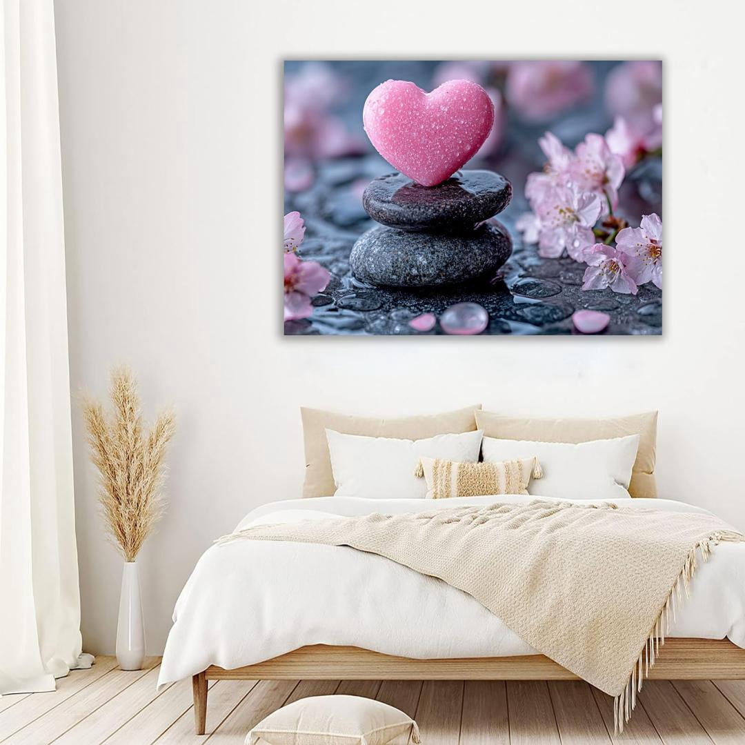 Mudket Framed Canvas Wall Art, White Orchid Candles Zen Stones Wall Decor, Elegant Calming Spa Floral Waterproof Art Prints for Bathroom Bedroom Living Room Home Decor - 18"L x 12"W
