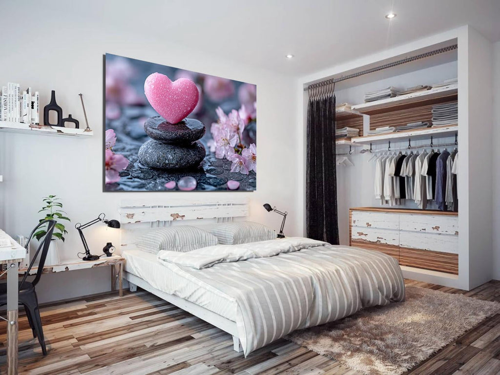 Mudket Framed Canvas Wall Art, White Orchid Candles Zen Stones Wall Decor, Elegant Calming Spa Floral Waterproof Art Prints for Bathroom Bedroom Living Room Home Decor - 18"L x 12"W