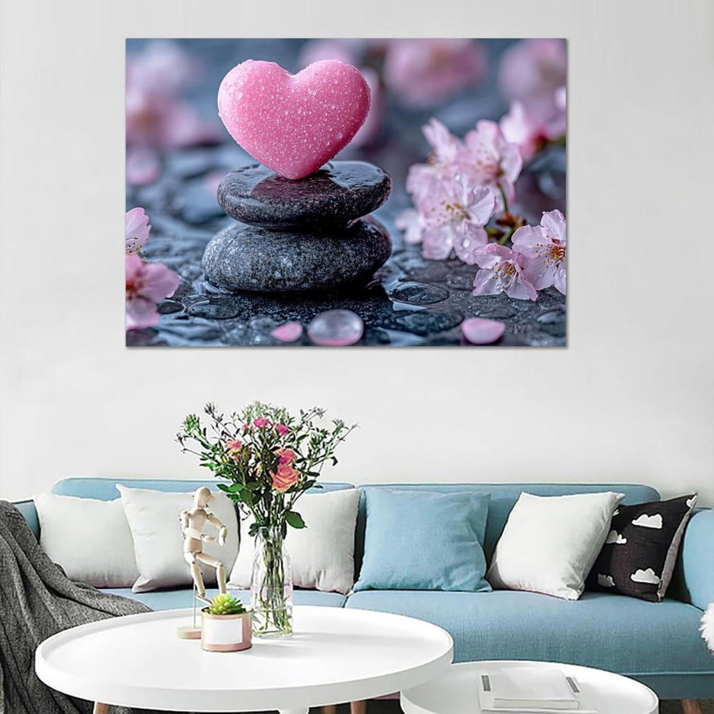 Mudket Framed Canvas Wall Art, White Orchid Candles Zen Stones Wall Decor, Elegant Calming Spa Floral Waterproof Art Prints for Bathroom Bedroom Living Room Home Decor - 18"L x 12"W