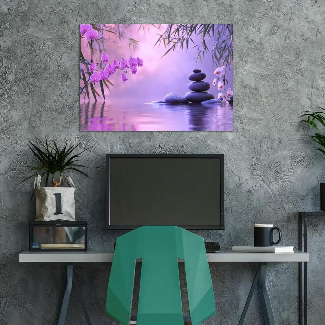Mudket Framed Canvas Wall Art, White Orchid Candles Zen Stones Wall Decor, Elegant Calming Spa Floral Waterproof Art Prints for Bathroom Bedroom Living Room Home Decor - 18"L x 12"W