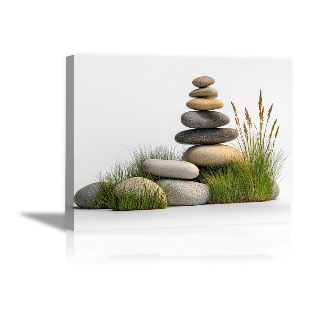 Mudket Framed Canvas Wall Art, White Orchid Candles Zen Stones Wall Decor, Elegant Calming Spa Floral Waterproof Art Prints for Bathroom Bedroom Living Room Home Decor - 18"L x 12"W