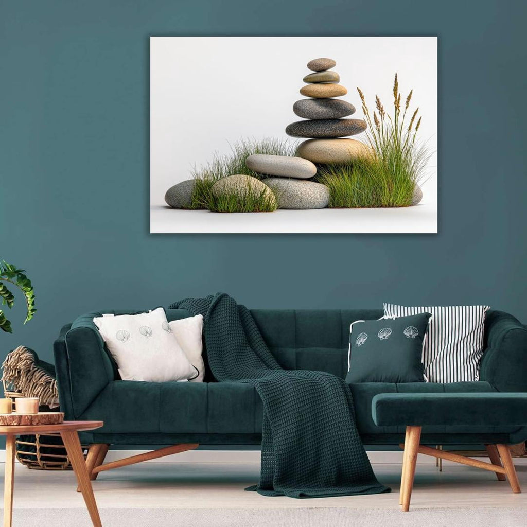 Mudket Framed Canvas Wall Art, White Orchid Candles Zen Stones Wall Decor, Elegant Calming Spa Floral Waterproof Art Prints for Bathroom Bedroom Living Room Home Decor - 18"L x 12"W