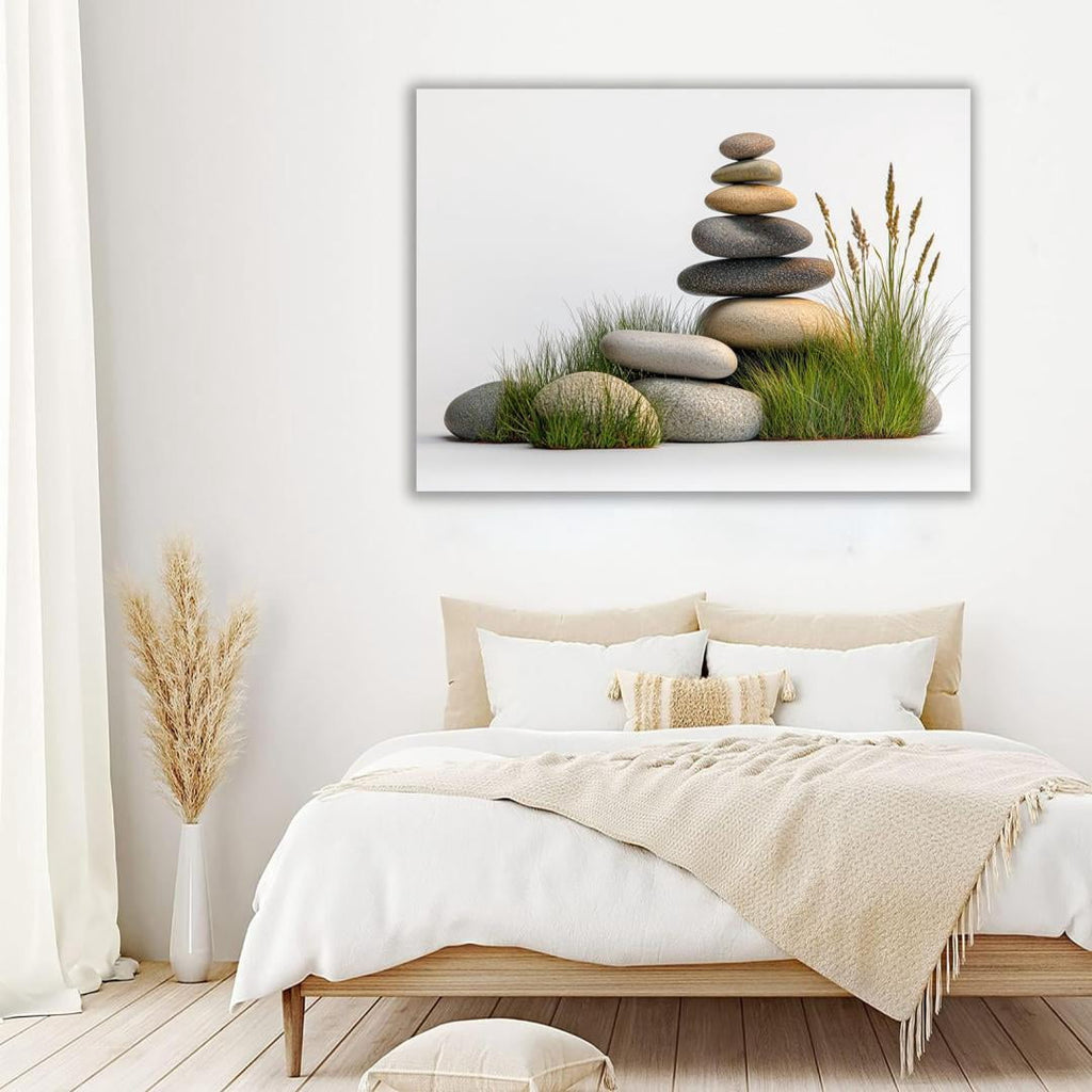 Mudket Framed Canvas Wall Art, White Orchid Candles Zen Stones Wall Decor, Elegant Calming Spa Floral Waterproof Art Prints for Bathroom Bedroom Living Room Home Decor - 18"L x 12"W