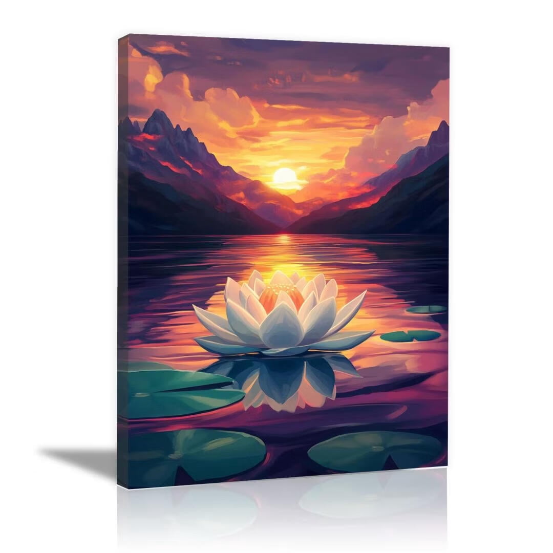 Mudket Framed Canvas Wall Art, White Orchid Candles Zen Stones Wall Decor, Elegant Calming Spa Floral Waterproof Art Prints for Bathroom Bedroom Living Room Home Decor - 18"L x 12"W