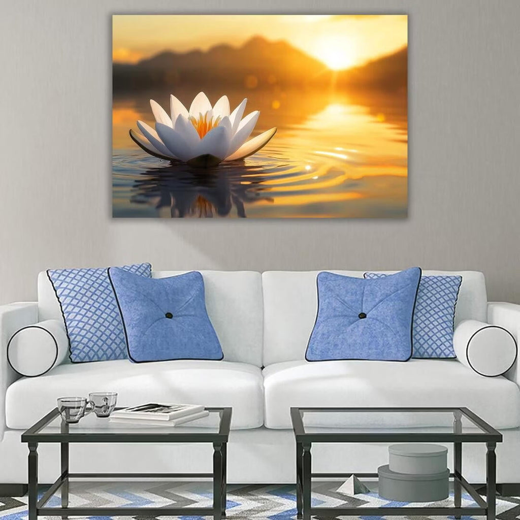 Mudket Framed Canvas Wall Art, White Orchid Candles Zen Stones Wall Decor, Elegant Calming Spa Floral Waterproof Art Prints for Bathroom Bedroom Living Room Home Decor - 18"L x 12"W