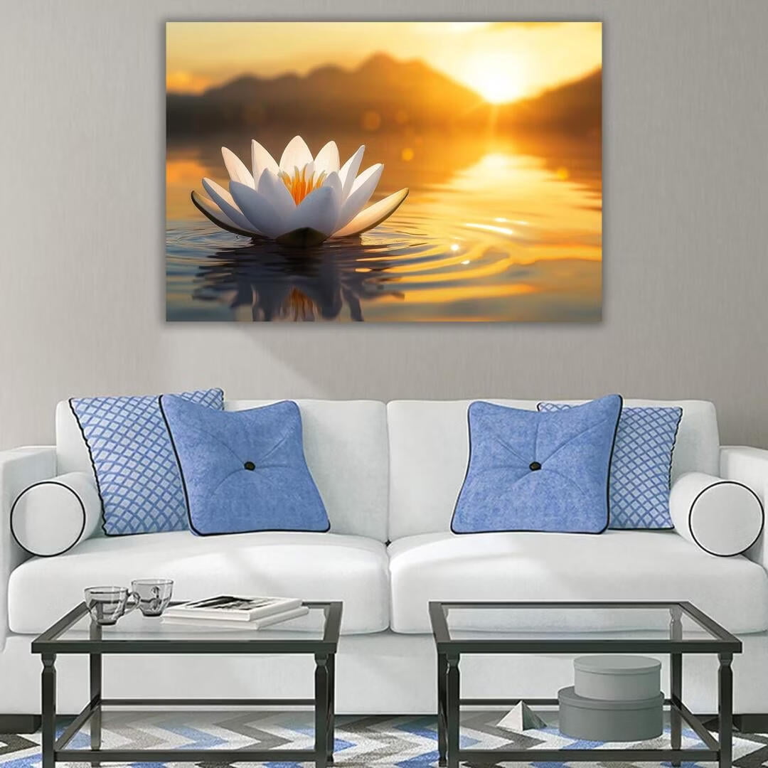 Mudket Framed Canvas Wall Art, White Orchid Candles Zen Stones Wall Decor, Elegant Calming Spa Floral Waterproof Art Prints for Bathroom Bedroom Living Room Home Decor - 18"L x 12"W