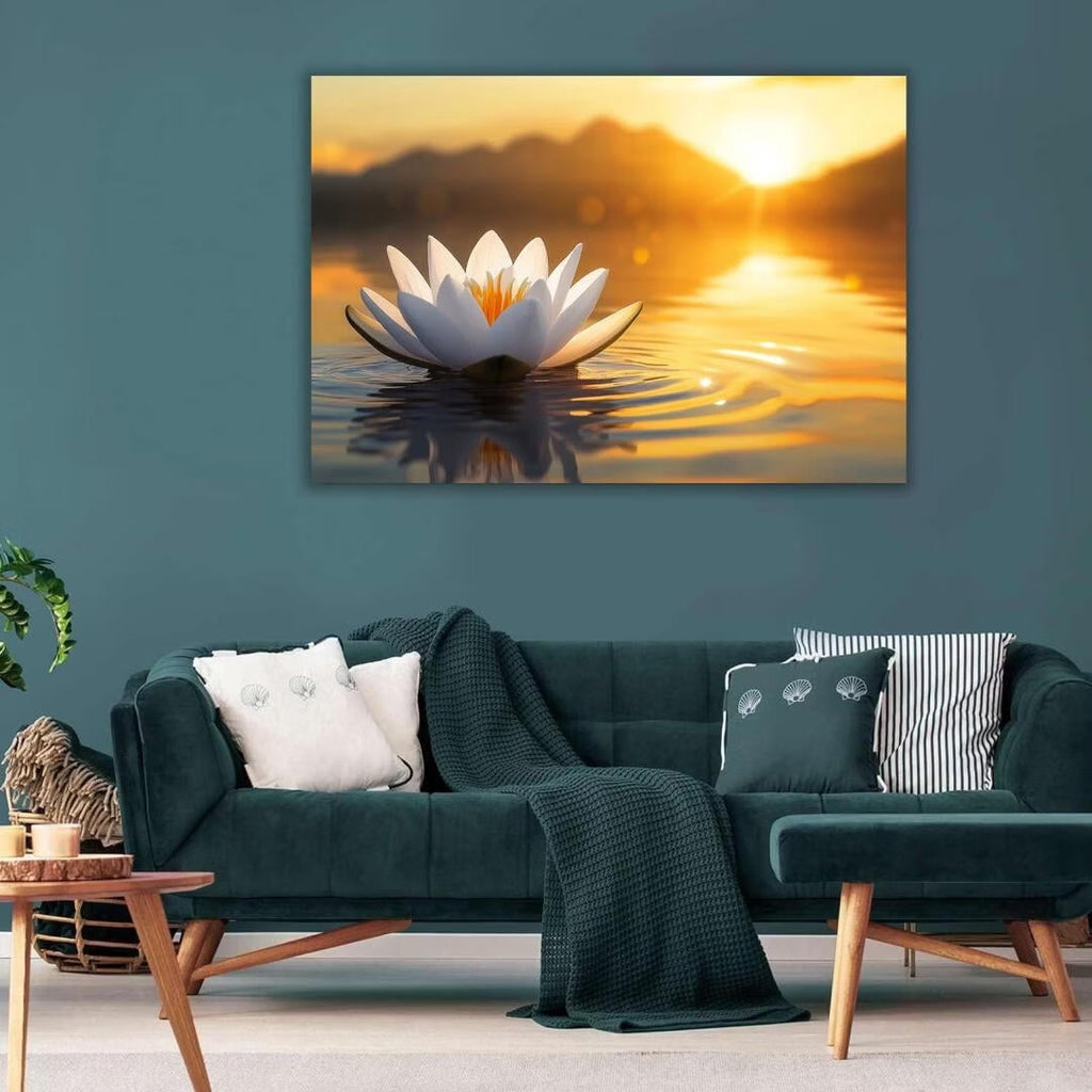 Mudket Framed Canvas Wall Art, White Orchid Candles Zen Stones Wall Decor, Elegant Calming Spa Floral Waterproof Art Prints for Bathroom Bedroom Living Room Home Decor - 18"L x 12"W