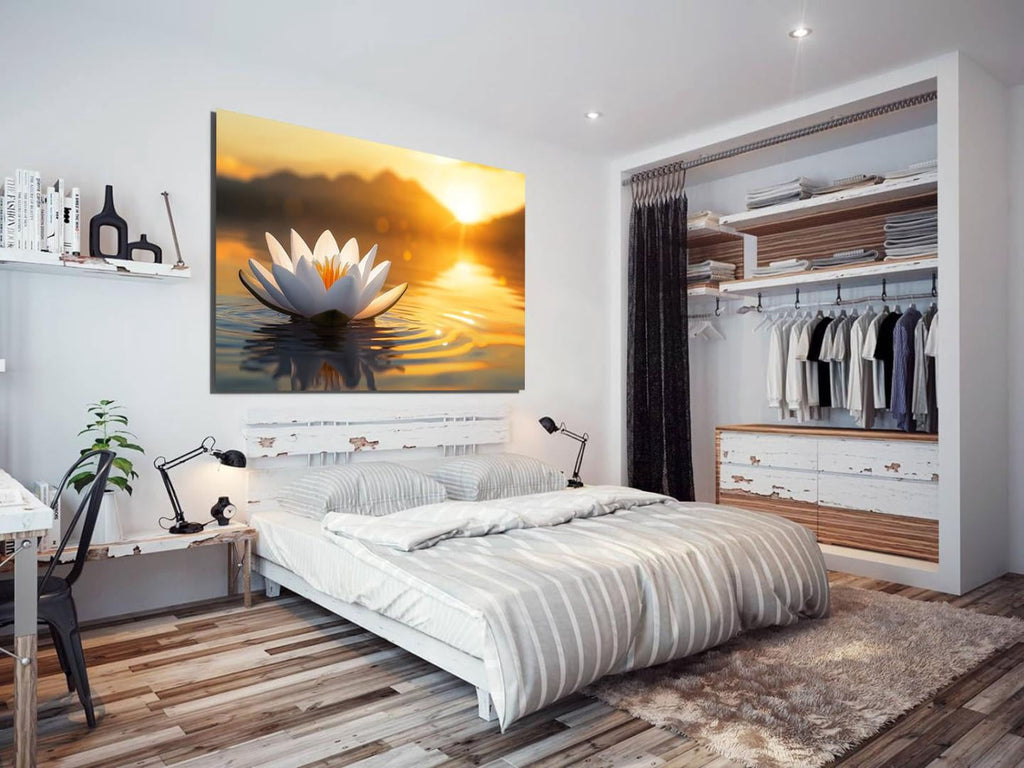 Mudket Framed Canvas Wall Art, White Orchid Candles Zen Stones Wall Decor, Elegant Calming Spa Floral Waterproof Art Prints for Bathroom Bedroom Living Room Home Decor - 18"L x 12"W