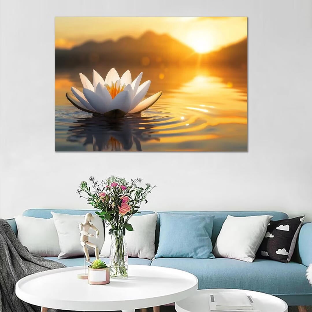 Mudket Framed Canvas Wall Art, White Orchid Candles Zen Stones Wall Decor, Elegant Calming Spa Floral Waterproof Art Prints for Bathroom Bedroom Living Room Home Decor - 18"L x 12"W