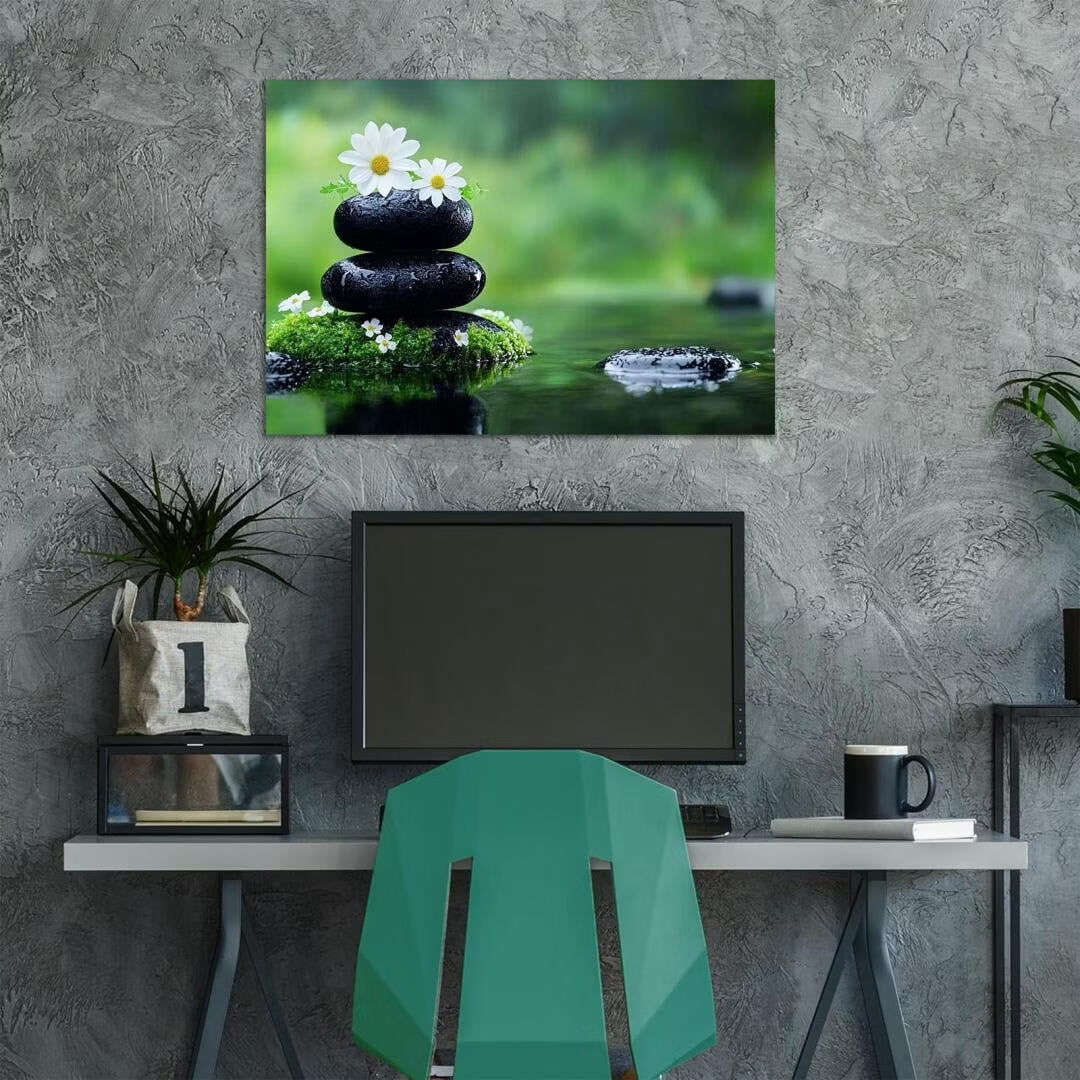 Mudket Framed Canvas Wall Art, White Orchid Candles Zen Stones Wall Decor, Elegant Calming Spa Floral Waterproof Art Prints for Bathroom Bedroom Living Room Home Decor - 18"L x 12"W