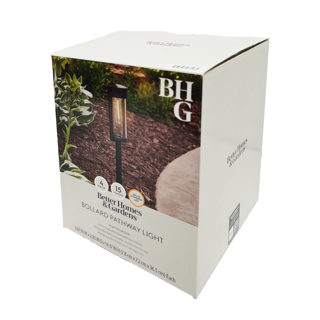 Better Homes &amp; Gardens Wyatt Solar Powered Black 15 Lumens LED Landscape Bollard Pathway Light (4 Count)
