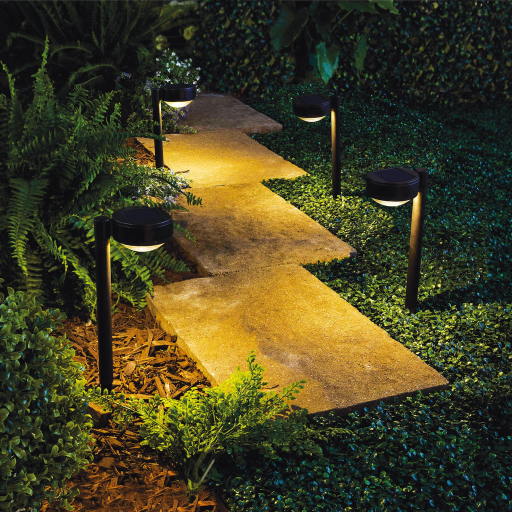 Better Homes &amp; Gardens Solar Powered Black Dome Downlight Walkway and Landscape Light, 20 Lumens (4 Count)