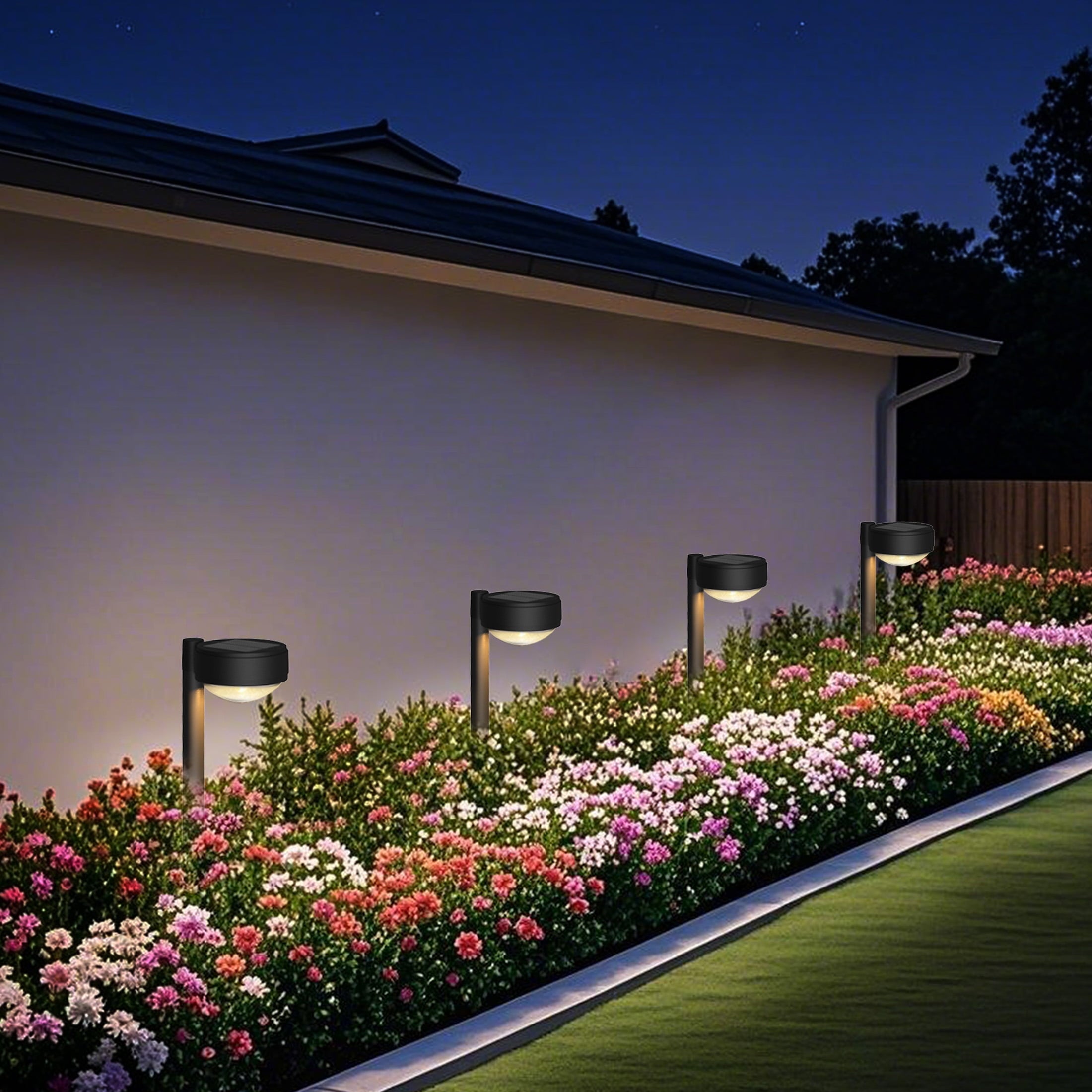 Better Homes &amp; Gardens Solar Powered Black Dome Downlight Walkway and Landscape Light, 20 Lumens (4 Count)
