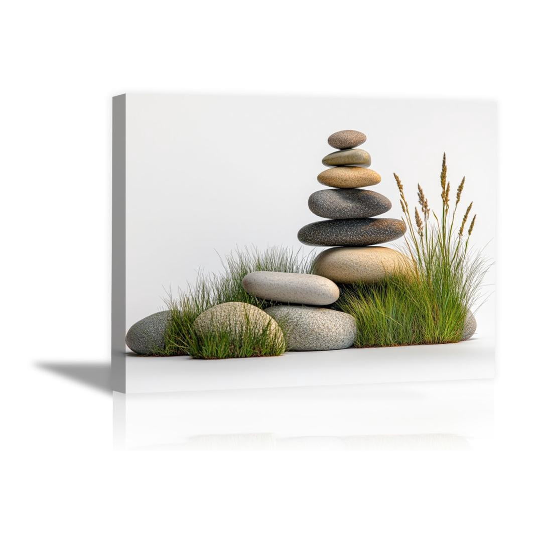 Mudket Framed Canvas Wall Art, White Orchid Candles Zen Stones Wall Decor, Elegant Calming Spa Floral Waterproof Art Prints for Bathroom Bedroom Living Room Home Decor - 18"L x 12"W