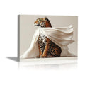 Mudket Leopard with White Flowing Cloak Canvas Wall Art, Modern Minimalist Luxury Art Work Print for Living Room Office Entryway Home Decor , Framed Ready to Hang - 18"L x 12"W
